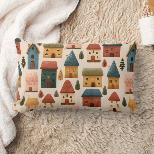 Coussin Rectangle Rustic Festive Christmas Houses Seamless Pattern (Couverture)