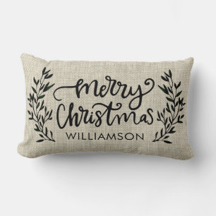 Coussin Rectangle Rustic Laurel Wreath Nom de Noël