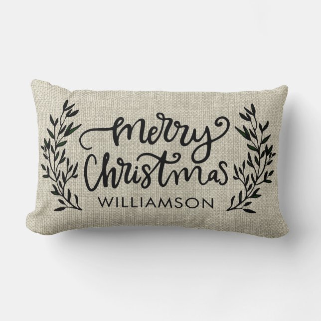 Coussin Rectangle Rustic Laurel Wreath Nom de Noël (Recto)