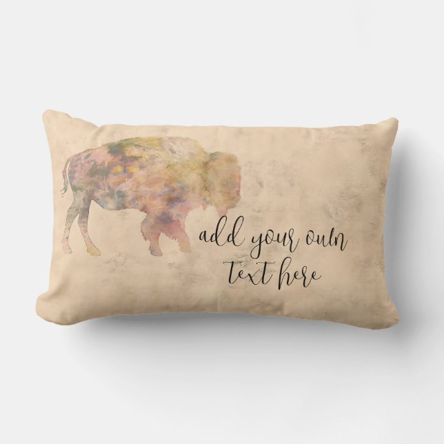 Coussin Rectangle rustique ajouter votre propre texte bison art nuan (Recto)