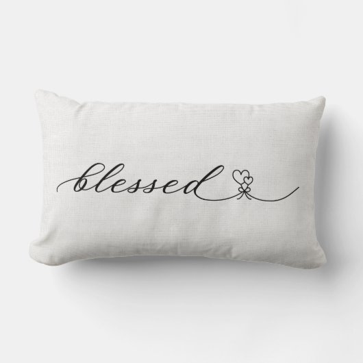 Coussin Rectangle Rustique Bienheureux Coeur Script Mariage Cadeau (Recto)