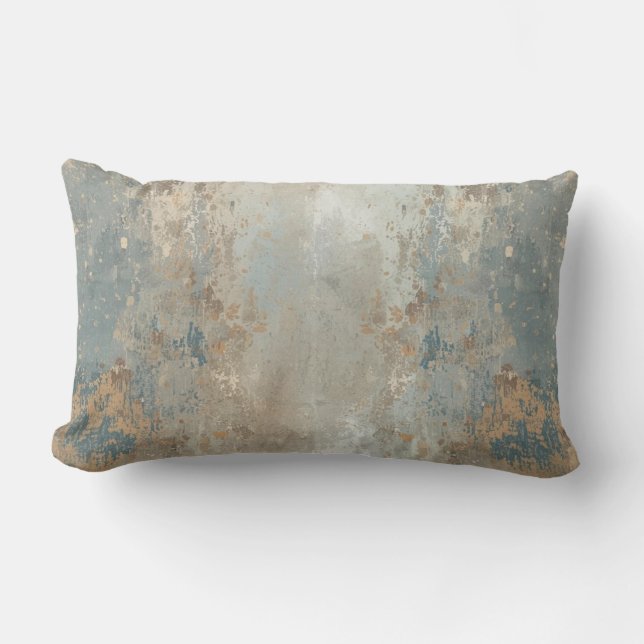 Coussin Rectangle Rustique Bleu Poussiéreux Marron Clair Abstrait Fe (Recto)