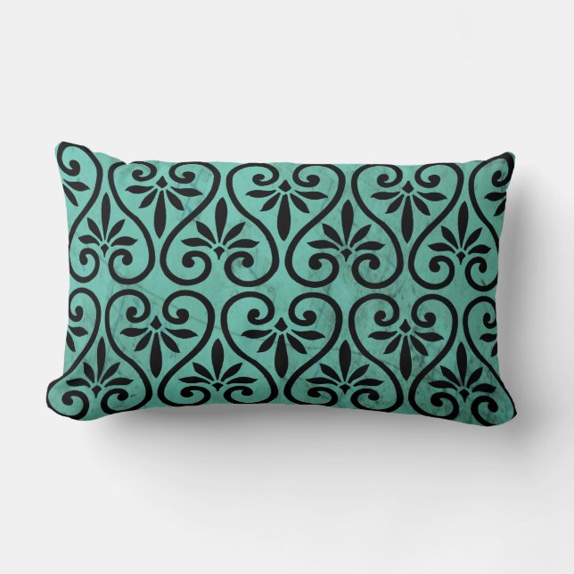 Coussin Rectangle Rustique Charm Aqua et Black Floral Grunge (Recto)