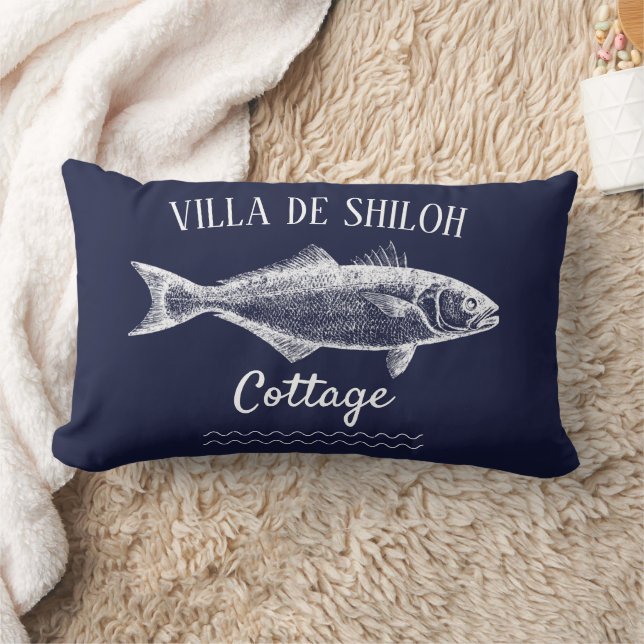 Coussin Rectangle Rustique Lake House Truite Bleu (Couverture)