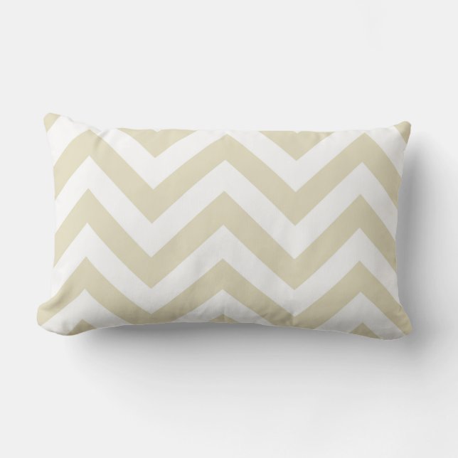 Coussin Rectangle Sable Beige Blanc Grand Motif Chevron ZigZag (Recto)