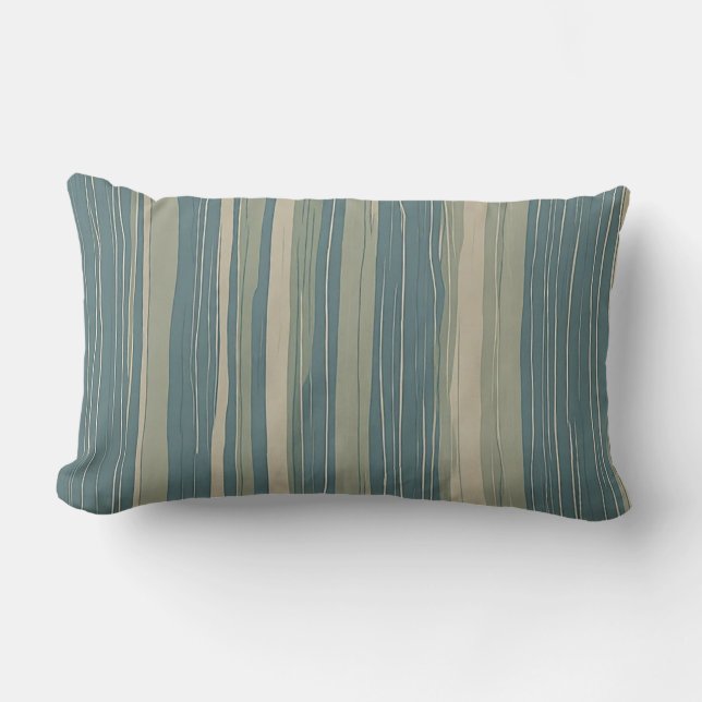 Coussin Rectangle Sage bleu sarcelle et rayures beige (Recto)