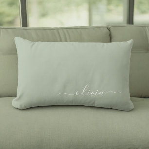 Coussin Rectangle Sage Green Minimaliste Moderne Monogramme Élégant