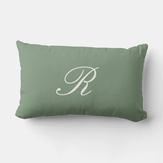 Coussin Rectangle Sage Green Monogramme Mariage initial Cadeau Favor (Verso)
