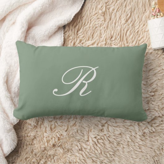 Coussin Rectangle Sage Green Monogramme Mariage initial Cadeau Favor (Couverture)