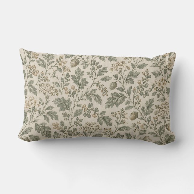 Coussin Rectangle Sage Vert & Ivoire Botanique | Français Rustique (Verso)