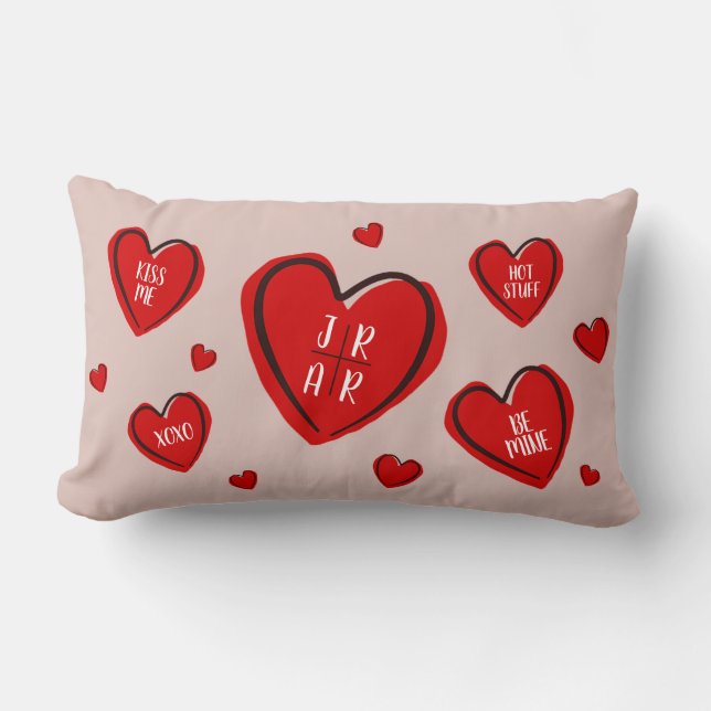 Coussin Rectangle Saint Valentin Coeurs mignons Couple's Custom Pink (Recto)