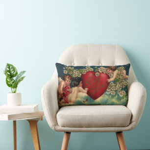 Coussin Rectangle Saint-Valentin vintage victorien Chérubins au Para
