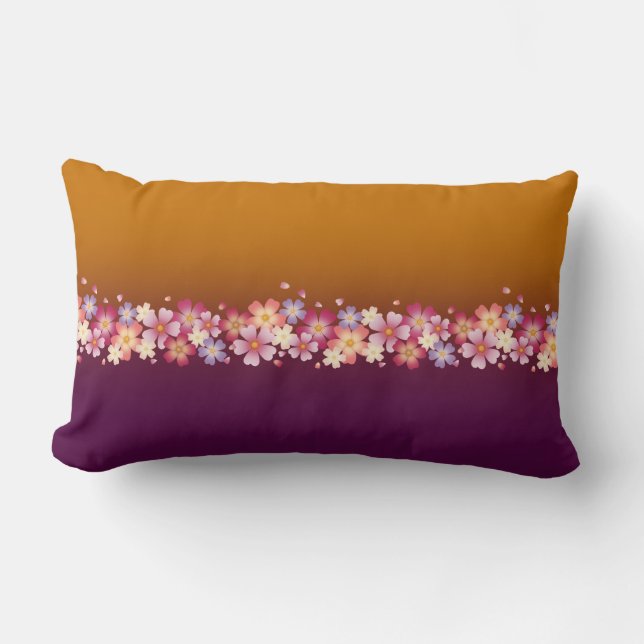 Coussin Rectangle Sakura Blossoms Mixtes Kimono Style Bourgogne & Or (Recto)