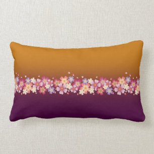 Coussin Rectangle Sakura Blossoms Mixtes Kimono Style Bourgogne & Or