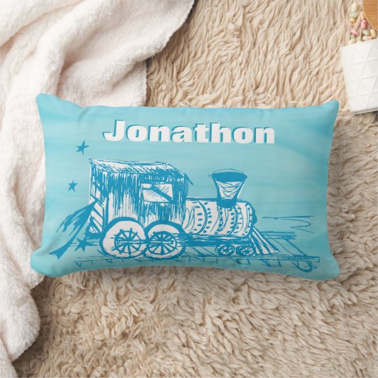 Coussin Rectangle Salle de garçon personnalisée Blue Choo Choo Train (Couverture)