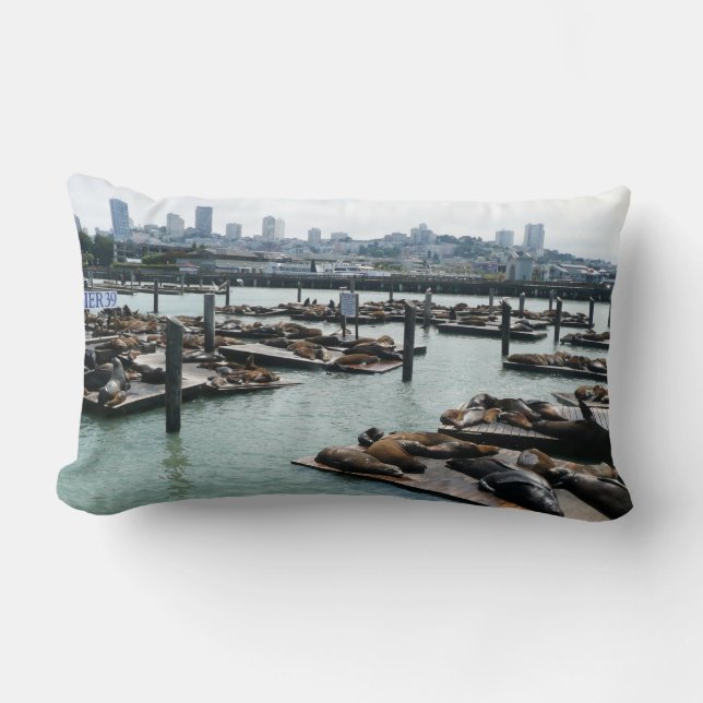 Coussin Rectangle San Francisco et Pier 39 Sea Lions City Skyline (Recto)