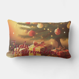 Coussin Rectangle Sapin de Noël avec des cadeaux dorés