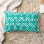 Coussin Rectangle Sarcelle, Aqua Clair, Blanc Quatrefoil Marocain #4 (Couverture)