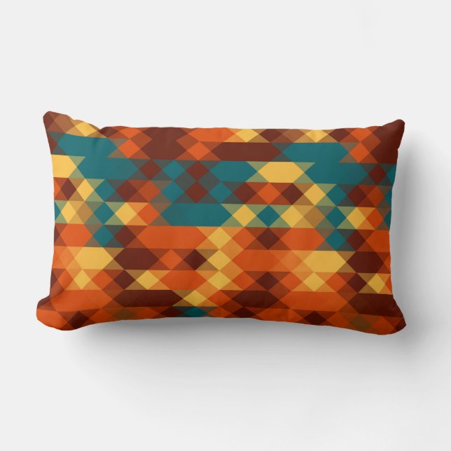 Coussin Rectangle Sarcelle, rouge, orange et jaune géométrique (Recto)
