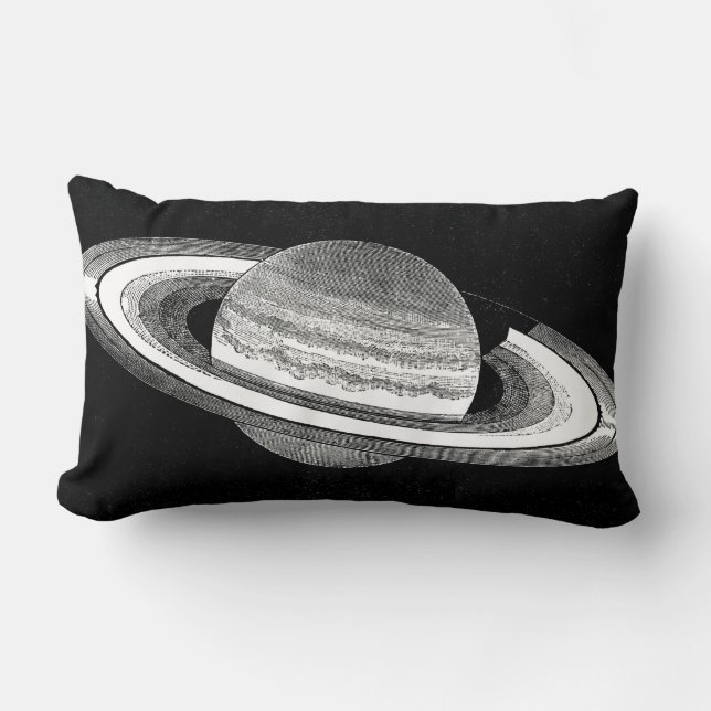 Coussin Rectangle Saturne Retro Inspiré Monochrome Planète Espace (Recto)