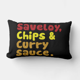 Coussin Rectangle Saveloy, frites et sauce curry.
