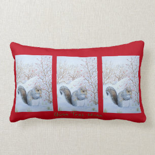 Coussin Rectangle scène de neige d'écureuil gris mignon faune