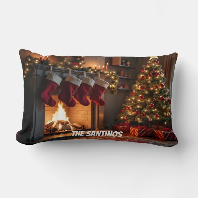Coussin Rectangle Scène de Noël à l'intérieur  (Recto)