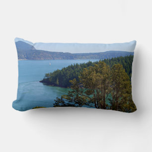 Coussin Rectangle Scène naturelle, scène aquatique, bleu et vert de