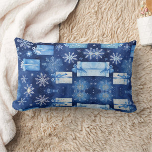 Coussin Rectangle Scrapbook de Noël   Flèche de neige Blue Winter
