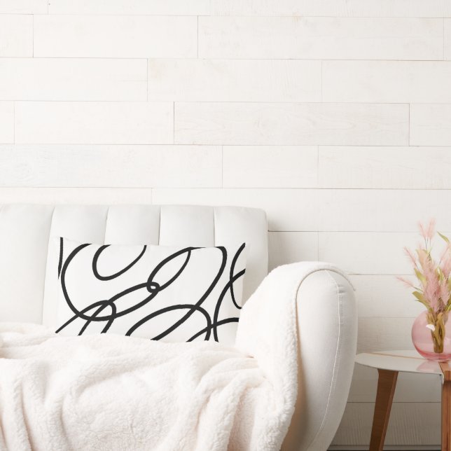 Coussin Rectangle Scribbles Abstraits noirs et blancs (Canapé)