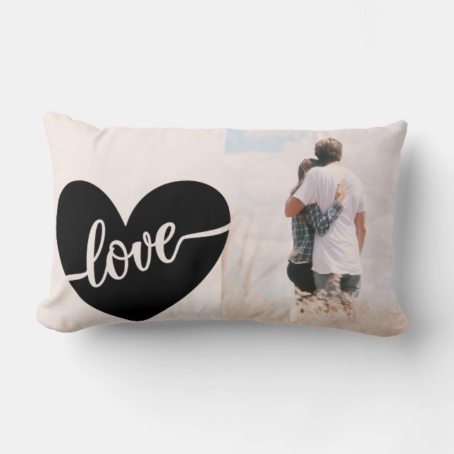 Coussin Rectangle Script d'amour Cœur Gris Noir Photo de la Saint-Va (Recto)
