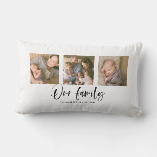Coussin Rectangle Script Notre Nom De Famille Photo Collage (Verso)