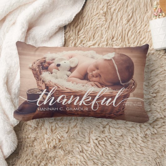 Coussin Rectangle Script photo bébé personnalisé remerciant (Couverture)