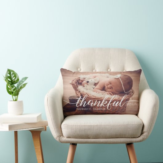 Coussin Rectangle Script photo bébé personnalisé remerciant (Chaise)