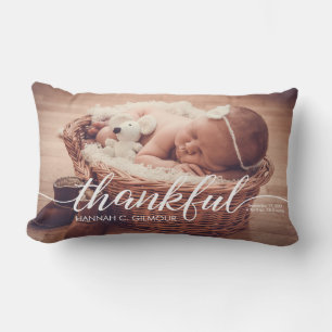 Coussin Rectangle Script photo bébé personnalisé remerciant