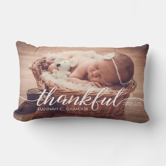 Coussin Rectangle Script photo bébé personnalisé remerciant (Recto)