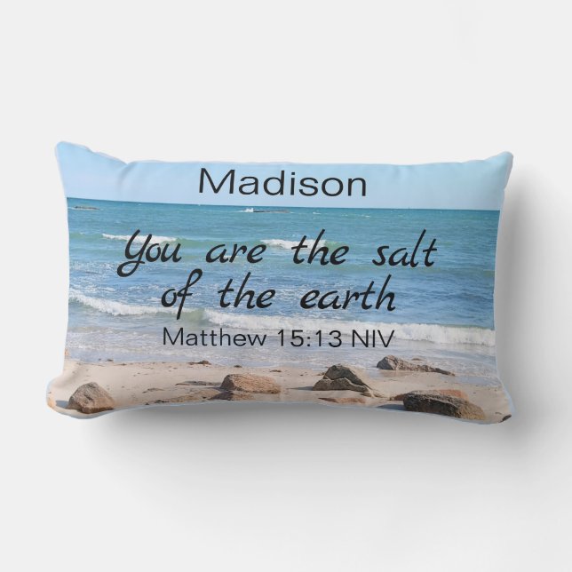 Coussin Rectangle Sel de la Terre Photo d'Ocean Bible Verse (Recto)