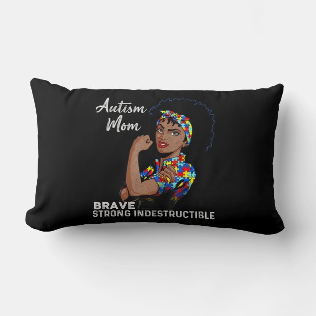 Coussin Rectangle Sensibilisation sur l'autisme Forte Maman Afro Mèr (Recto)