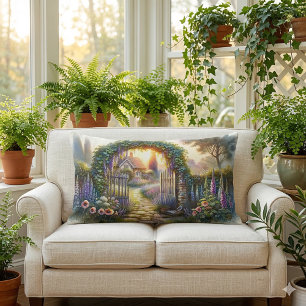 Coussin Rectangle Sentier de jardin enchanté Cottagecore