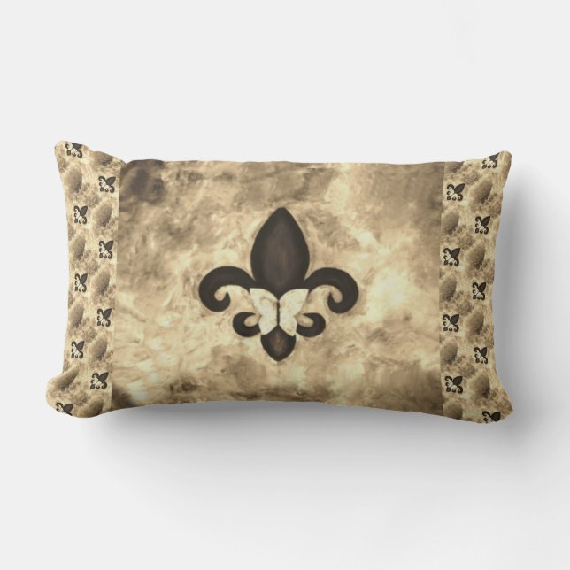 Coussin Rectangle Sepia Butterfleur | Tan Butterfly on Fleur de Lis (Recto)