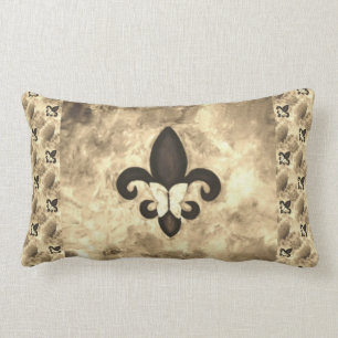 Coussin Rectangle Sepia Butterfleur   Tan Butterfly sur Fleur de Lis