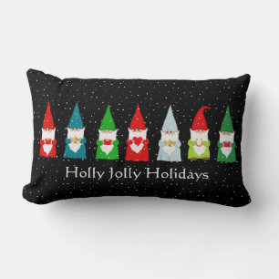 Coussin Rectangle Sept Lutins de Noël Chanceux sur Fond Noir
