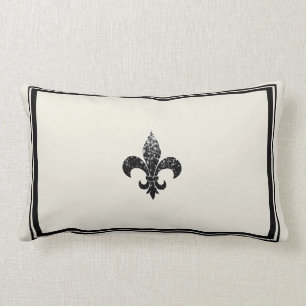Coussin Rectangle Sequined Fleur De Lis Design noir