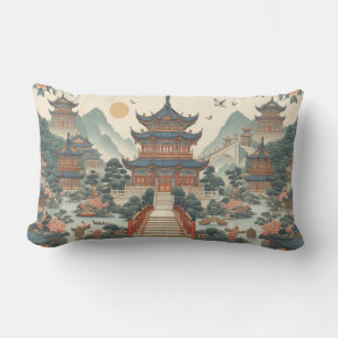 Coussin Rectangle Serene Chinoiserie Pagode Pittoresque inspirée par