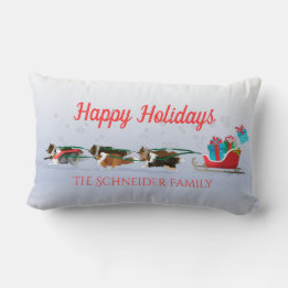 Coussin Rectangle Sheltie Dogs Pulling Sleigh, Snowing Holiday