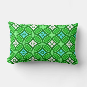 Coussin Rectangle Shippo avec Motif à Fleur, Tons de Jade Green