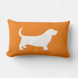 Coussin Rectangle Silhouette de Basset Hound blanc et orange