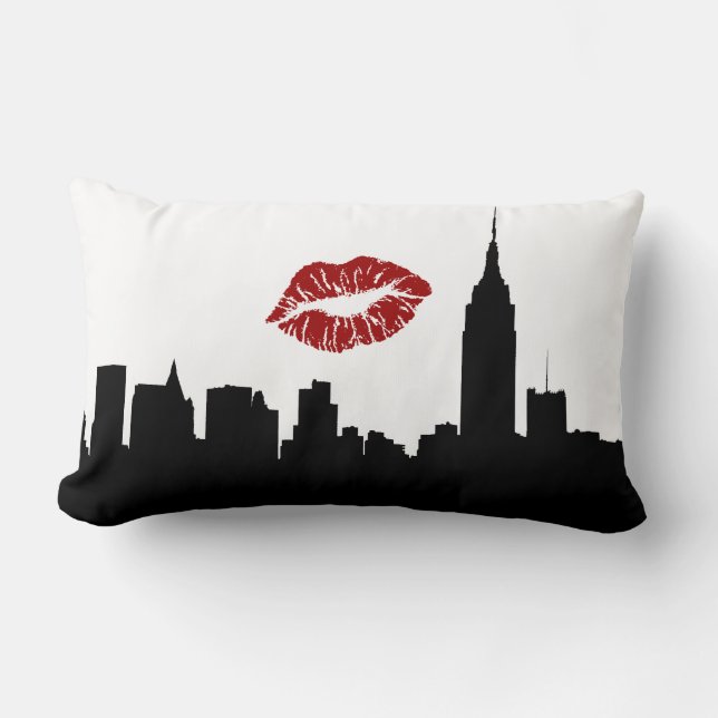 Coussin Rectangle Silhouette de l'horizon de NYC, ESB #1 Baiser au r (Recto)