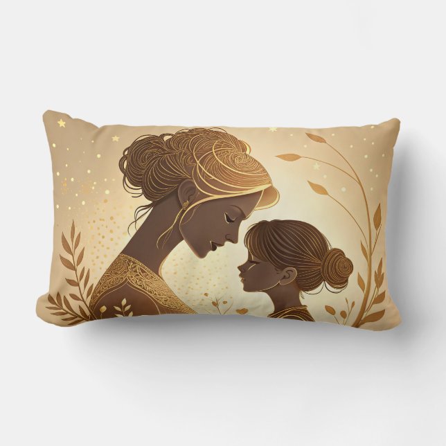 Coussin Rectangle Silhouette Dorée Élégante Mère et Fille – (Recto)