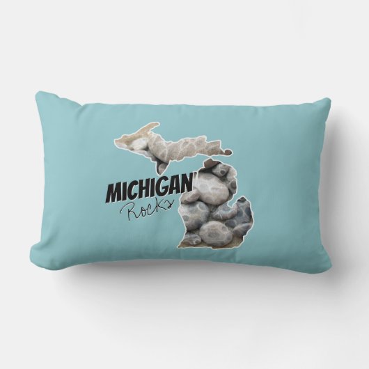 Coussin Rectangle Silhouette Michigan Remplie De Pierres Petoskey (Recto)